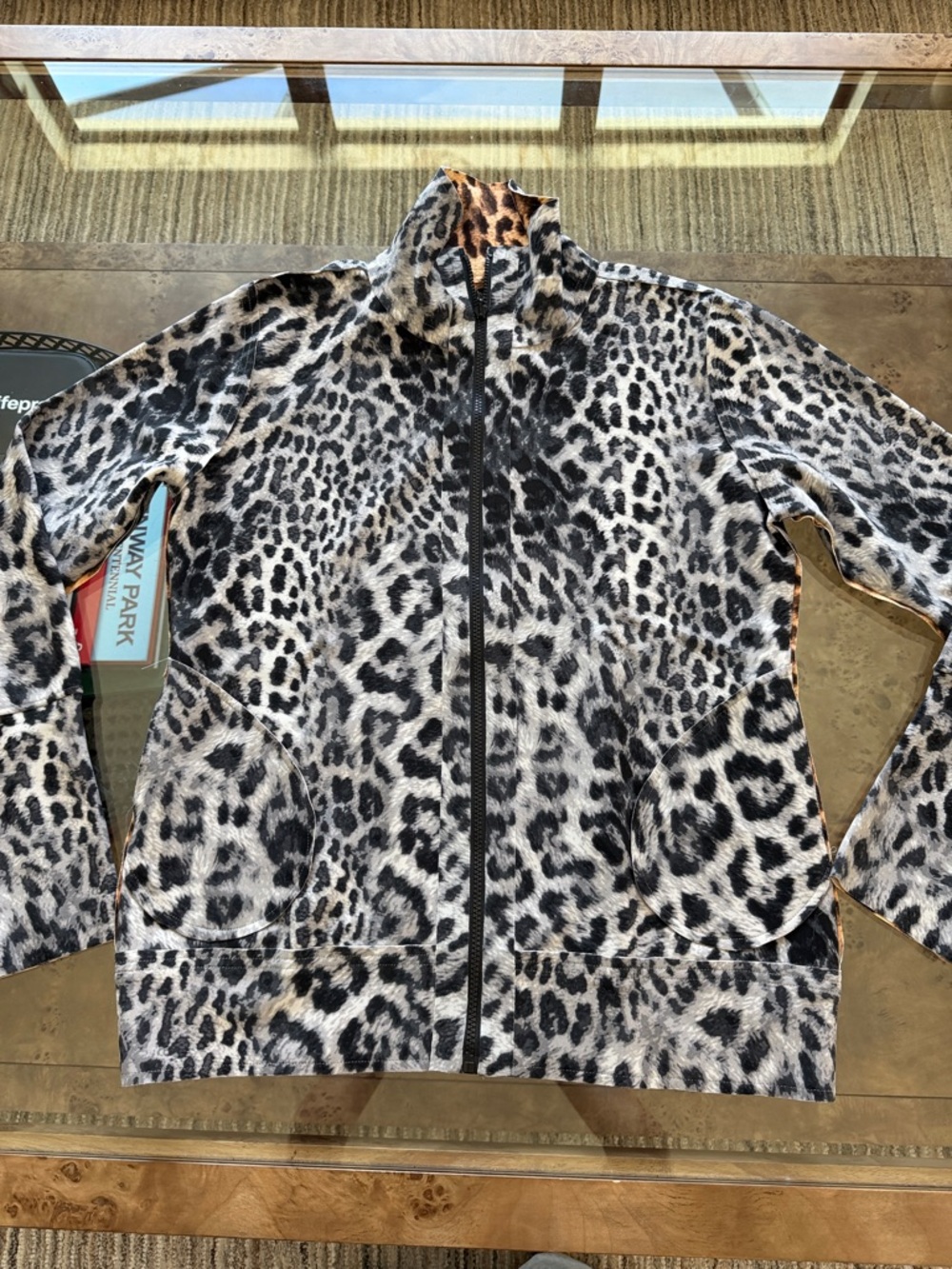 Norma Kamali Leopard Print Full-Zip Jacket - Gray & Black reversible!!